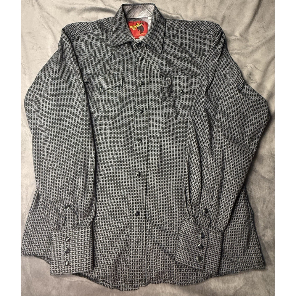RODEO Clothing Mens Flip Cuff Document Print Western Shirt Size M